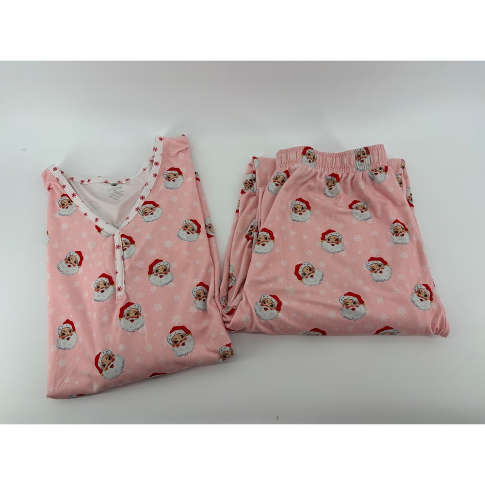 Charlie's Project Pajama Set Pink Womens XL Santa Claus Snowflake‎ Holiday PJs